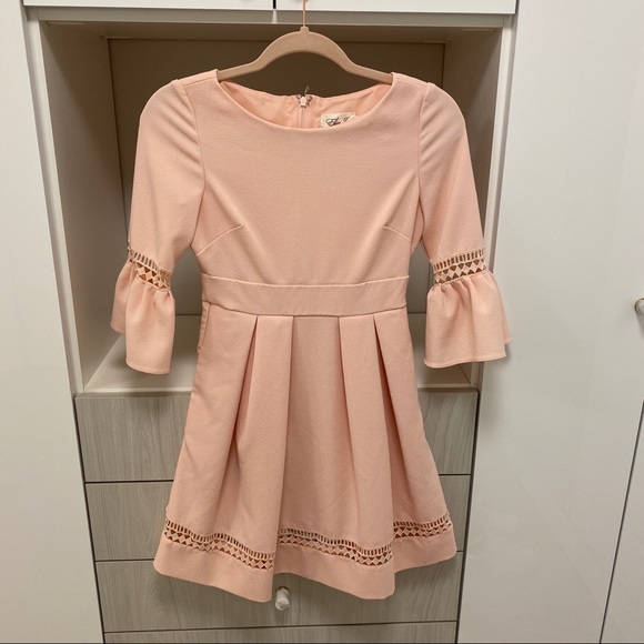 Eliza J Pink Bell Sleeve Fit and Flare Laser Cut Dress With Pockets - Picture 7 of 12